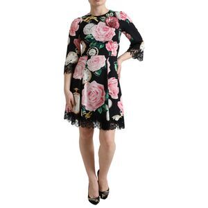 Dolce & Gabbana Black Floral Embellished Lace A-line Women's Dress